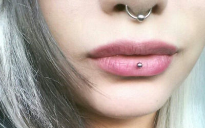 Precious with Piercing Ashley inverse vertical labret, septum and lips micropigmentation