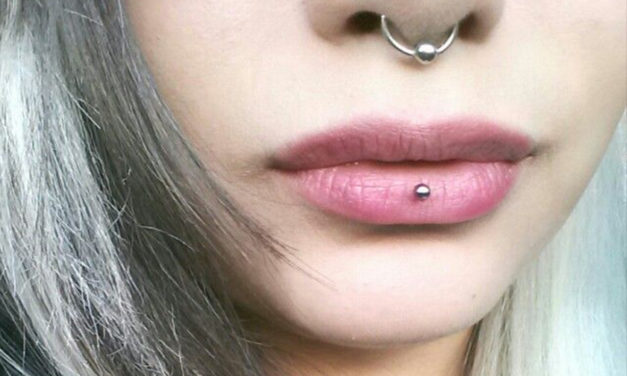 Precious with Piercing Ashley inverse vertical labret, septum and lips micropigmentation